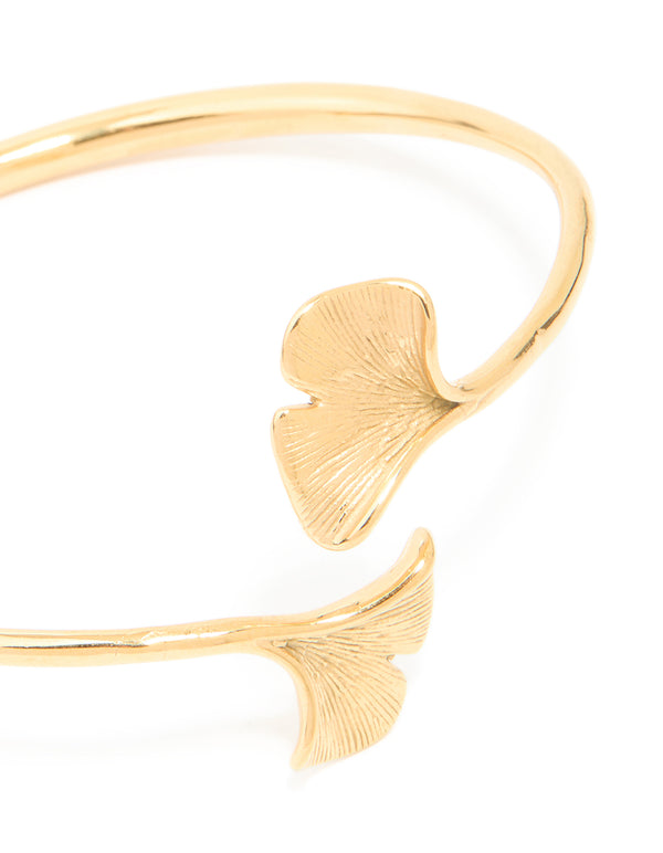 Waterproof Gold Plated Stainless Steel Open Leaf Wrist Cuff