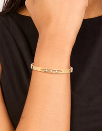 Waterproof Gold Plated Stainless Steel Diamante Hinged Bangle - link has visual effect only