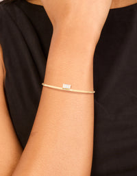 Waterproof Gold Plated Stainless Steel Rectangular Cubic Zirconia Wirst Cuff - link has visual effect only