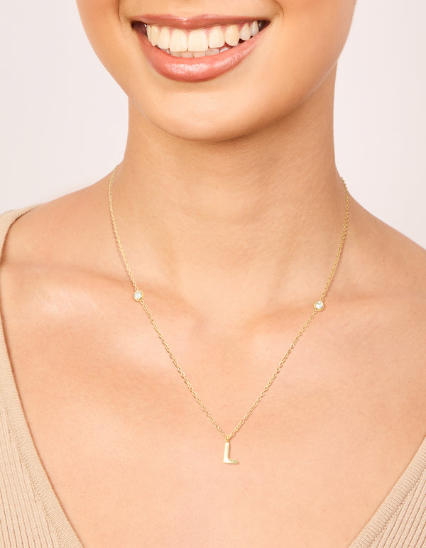 Waterproof Gold Plated Stainless Steel Letter L Dainty Pendant Necklace
