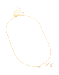 Waterproof Gold Plated Stainless Steel April Cubic Zirconia Birthstone Necklace & Earrings Set - link has visual effect only