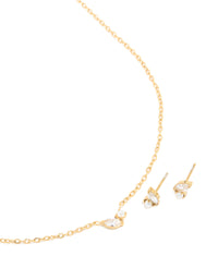 Waterproof Gold Plated Stainless Steel June Cubic Zirconia Birthstone Necklace & Earrings Set - link has visual effect only