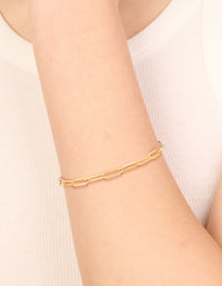 Waterproof Gold Plated Stainless Steel Fine Link Dainty Clasp Bracelet - link has visual effect only