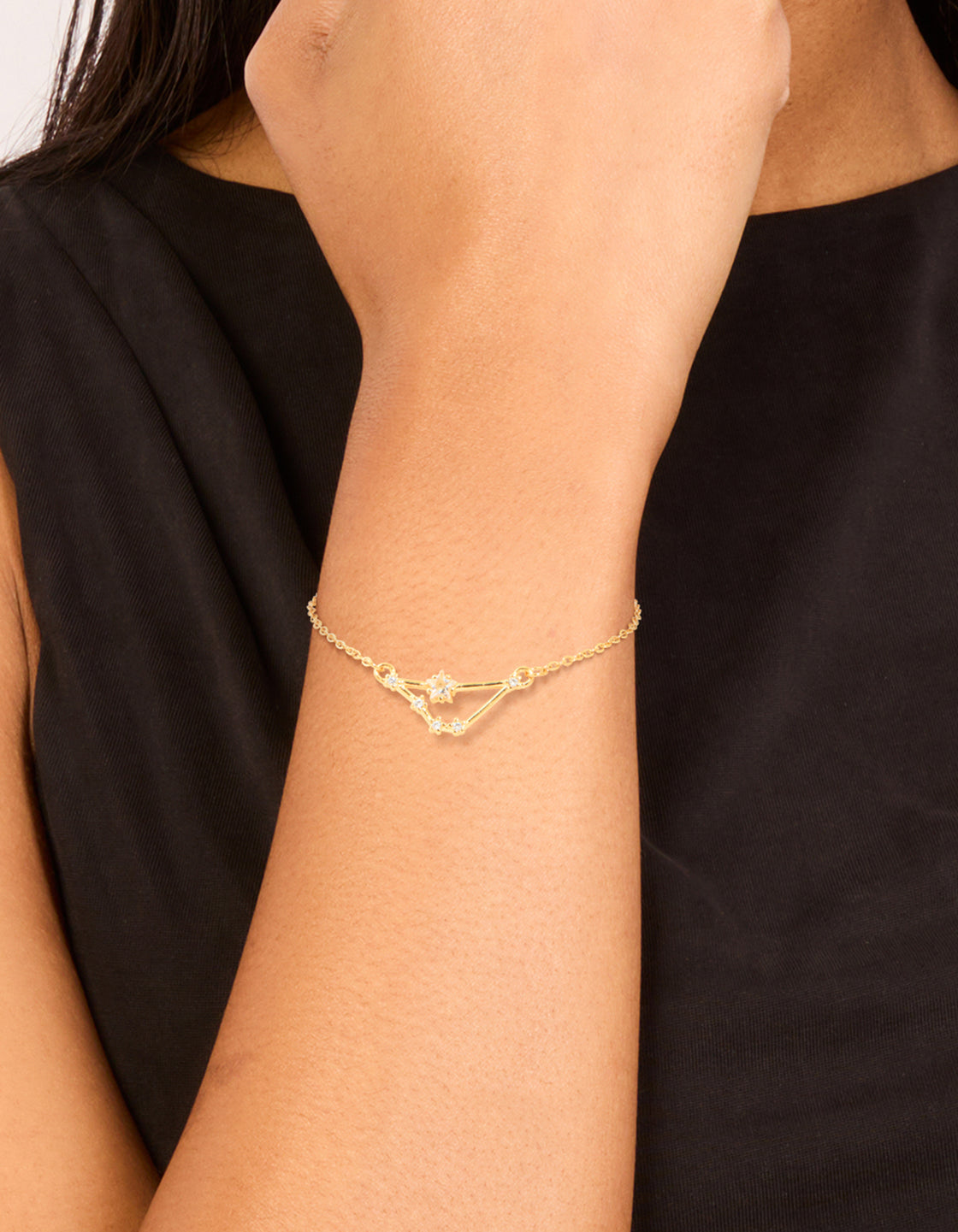 Waterproof Gold Plated Stainless Steel Cubic Zirconia Capricorn Zodiac Sign Bracelet
