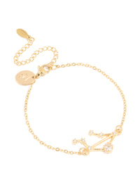 Waterproof Gold Plated Stainless Steel Cubic Zirconia Libra Zodiac Sign Bracelet - link has visual effect only