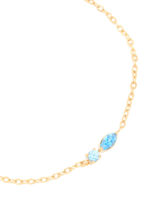 Waterproof Gold Plated Stainless Steel December Blue Cubic Zirconia Birthstone Bracelet