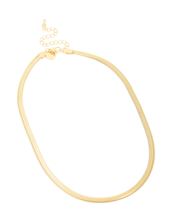 Waterproof Gold Plated Stainless Steel Flat Detail Chain Necklace