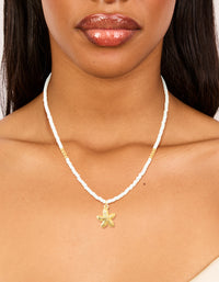 Waterproof Gold Plated Stainless Steel White Beaded Starfish Necklace - link has visual effect only