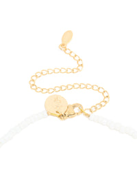 Waterproof Gold Plated Stainless Steel & White Beaded Shell Pendant Necklace - link has visual effect only