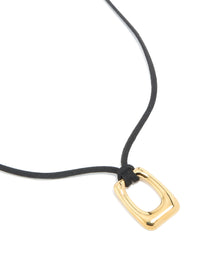 Waterproof Gold Plated Stainless Steel Rectangle Pendant Cord Necklace - link has visual effect only