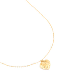 Waterproof Gold Plated Stainless Steel Textured Heart Pendant Necklace - link has visual effect only