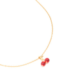 Waterproof Gold Plated Stainless Steel Red Glass Cherry Necklace - link has visual effect only