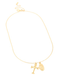 Waterproof Gold Plated Stainless Steel Cross & Mary Pendant Necklace - link has visual effect only