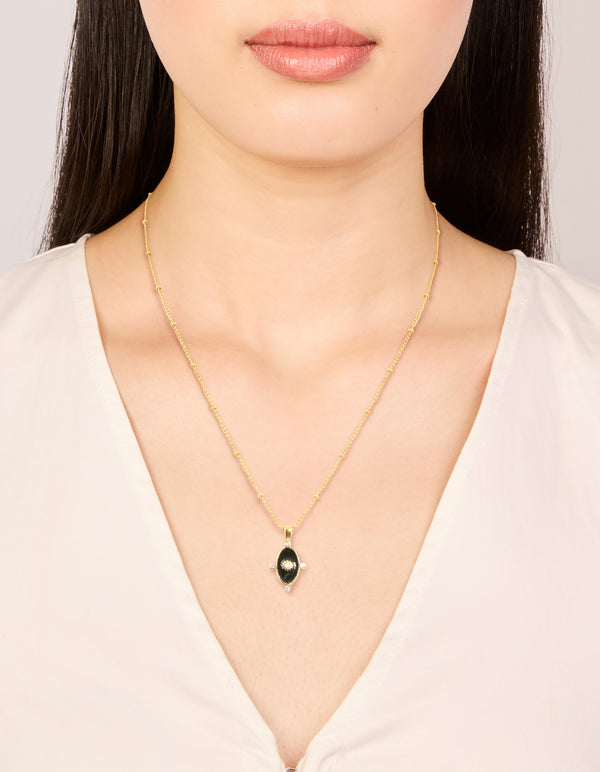 Waterproof Gold Plated Stainless Steel Black Tab Necklace