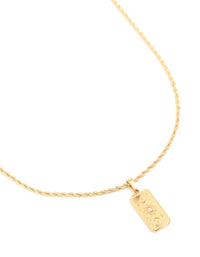 Waterproof Gold Plated Stainless Steel Cubic Zirconia Celestial Etched Tab Necklace - link has visual effect only