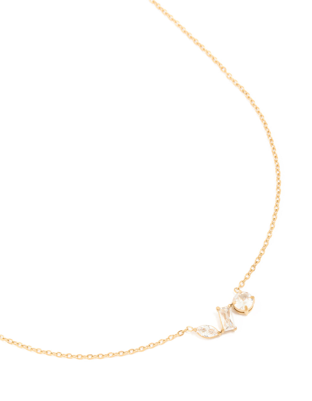 Waterproof Gold Plated Stainless Steel Mixed Shape Cubic Zirconia Trio Necklace