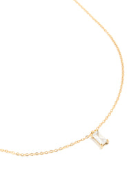 Waterproof Gold Plated Stainless Steel Cubic Zirconia Baguette Pendant Necklace - link has visual effect only