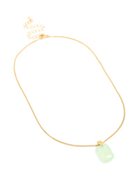 Waterproof Gold Plated Stainless Steel Mint Green Semi Precious Stone Pendant Necklace - link has visual effect only