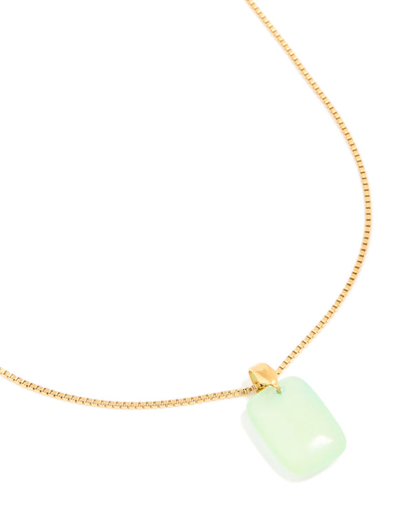 Waterproof Gold Plated Stainless Steel Mint Green Semi Precious Stone Pendant Necklace