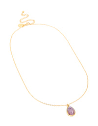 Waterproof Gold Plated Stainless Steel Amethyst Semi Precious Stone Pendant Necklace - link has visual effect only