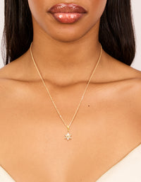 Waterproof Gold Plated Stainless Steel Cubic Zirconia Flower Pendant Necklace - link has visual effect only
