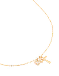 Waterproof Gold Plated Stainless Steel Cubic Zirconia Pave Cross & Heart Pendant Necklace - link has visual effect only