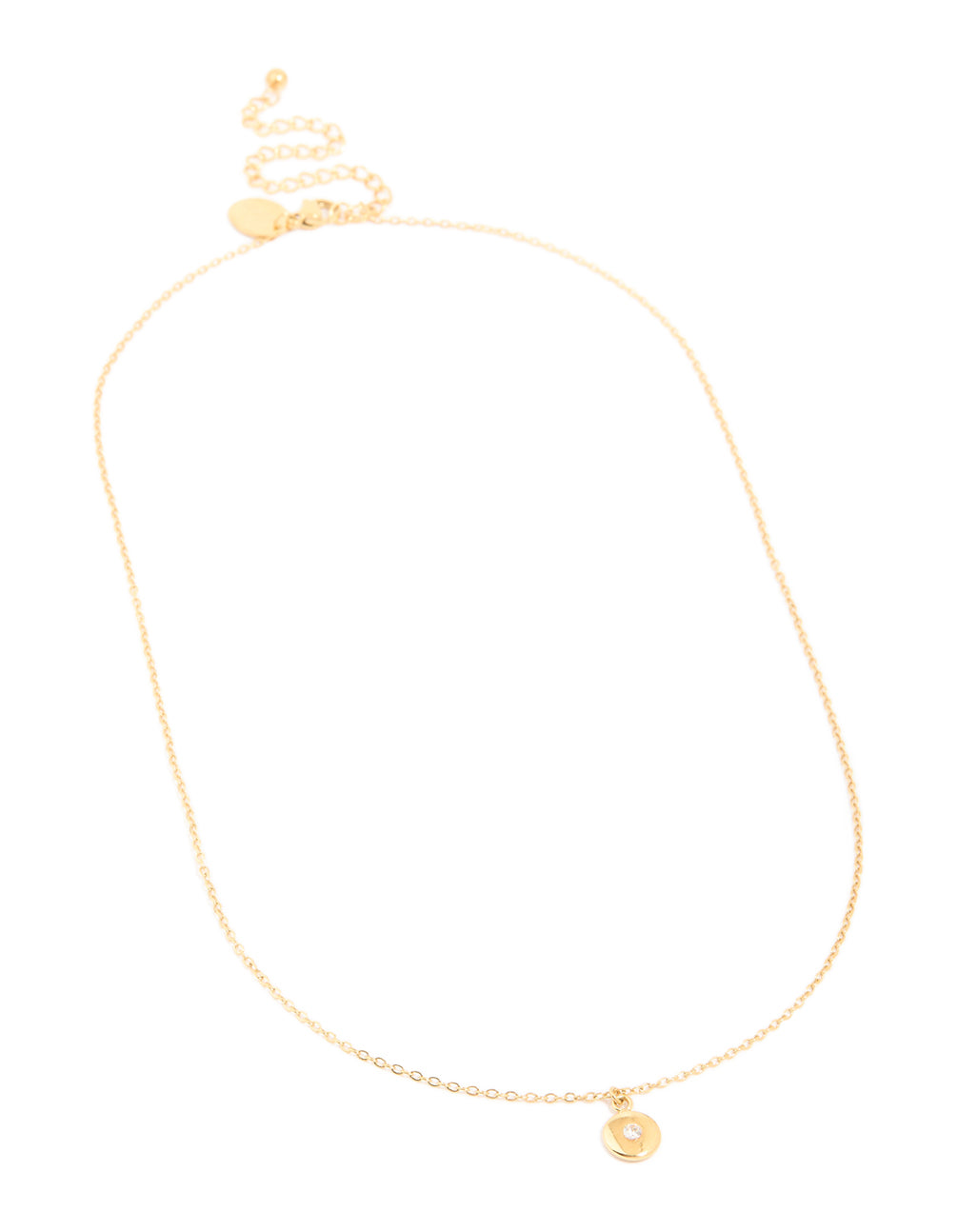 Waterproof Gold Plated Stainless Steel Cubic Zirconia Disc Pendant Necklace