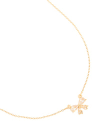 Waterproof Gold Plated Stainless Steel Cubic Zirconia Bow Pendant Necklace - link has visual effect only