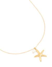 Waterproof Gold Plated Stainless Steel Pearl Starfish Pendant Necklace - link has visual effect only