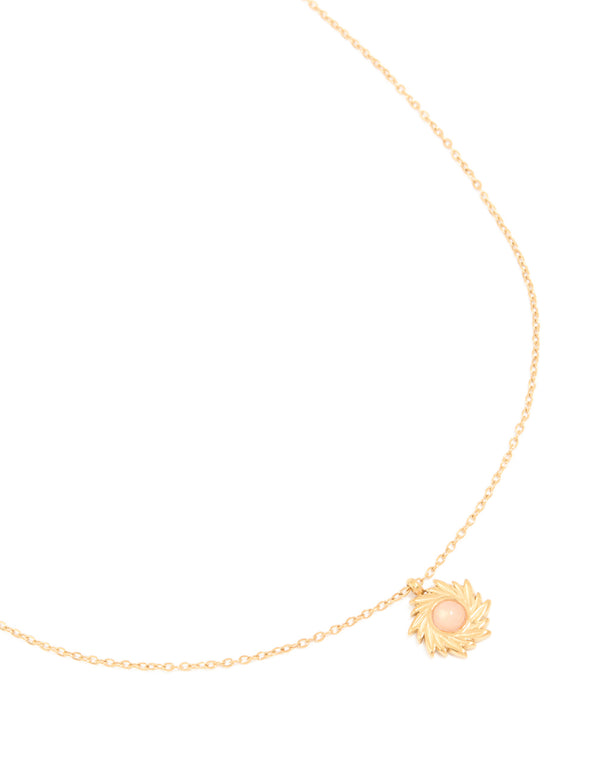 Waterproof Gold Plated Stainless Steel Pink Semi Precious Stone Sunray Necklace