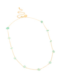 Waterproof Gold Plated Stainless Steel Green Semi Precious Stone Chip Necklace - link has visual effect only