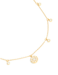 Waterproof Gold Plated Stainless Steel Cubic Zirconia Droplet Pendant Necklace - link has visual effect only