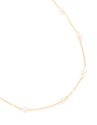 Waterproof Gold Plated Stainless Steel Rose Quartz Semi Precious Stone Chip Necklace - link has visual effect only