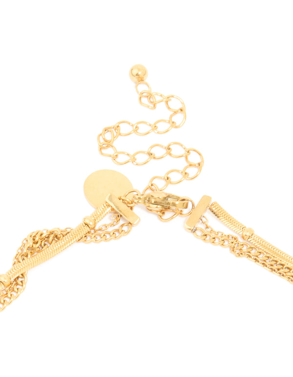 Waterproof Gold Plated Stainless Steel Mixed Pendants Layered Necklace