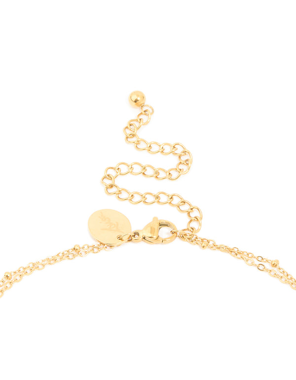 Waterproof Gold Plated Stainless Steel Pear Shaped & Celestial Layered Necklace