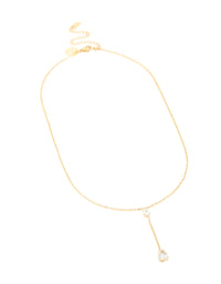 Waterproof Gold Plated Stainless Steel Cubic Zirconia Teardrop Y-Necklace - link has visual effect only