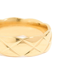 Waterproof Gold Plated Stainless Steel Crosshatch Ring - link has visual effect only