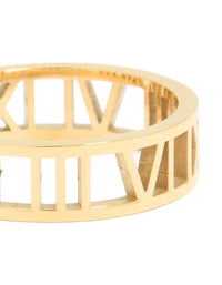 Waterproof Gold Plated Stainless Steel Cut Out Roman Numeral Ring - link has visual effect only