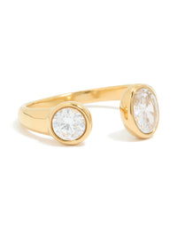 Waterproof Gold Plated Stainless Steel Oval & Round Cubic Zirconia Open Ring - link has visual effect only