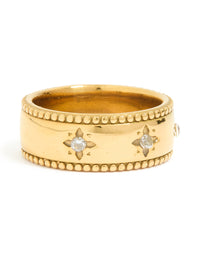 Waterproof Gold Plated Stainless Steel Cubic Zirconia Star Thick Band Ring - link has visual effect only