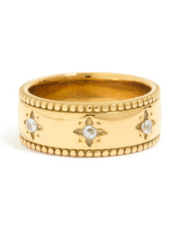 Waterproof Gold Plated Stainless Steel Cubic Zirconia Star Thick Band Ring - link has visual effect only