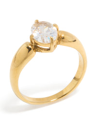 Waterproof Gold Plated Stainless Steel Cubic Zirconia Thick Oval Ring - link has visual effect only