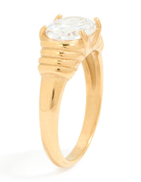 Waterproof Gold Plated Stainless Steel Oval Cubic Zirconia Ribbed Ring - link has visual effect only