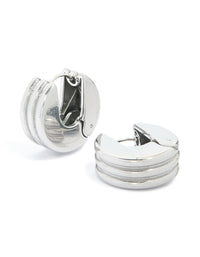 Waterproof Stainless Steel Ribbed Circle Hinged Hoop Earrings - link has visual effect only
