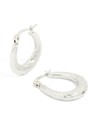 Waterproof Textured Stainless Steel Oval Hoop Earrings - link has visual effect only