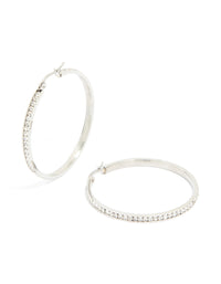 Discover waterproof stainless steel diamante hoop earrings featuring 45 MM design with silver and clear tones front view - link has visual effect only