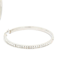 Expertly crafted waterproof stainless steel diamante hoop earrings in 45 MM with silver and clear tones post detail view - link has visual effect only