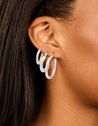 Waterproof Stainless Steel Twisted Hoop Earrings 3-Pack - link has visual effect only