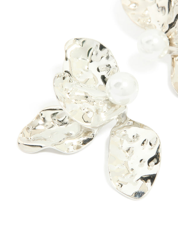 Waterproof Stainless Steel Pearl Large Flower Stud Earrings