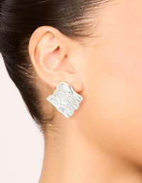 Waterproof Stainless Steel Textured Square Stud Earrings - link has visual effect only